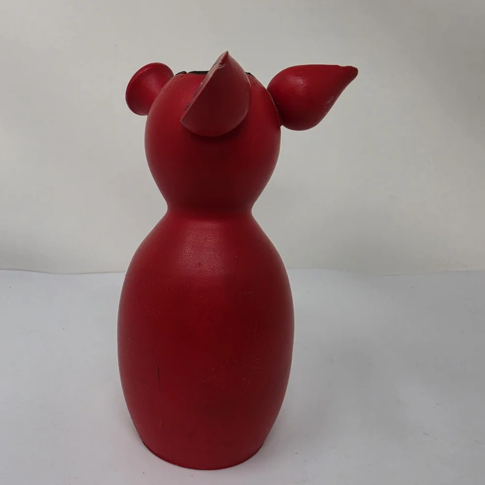 Pig Red Candle Wooden  Holder